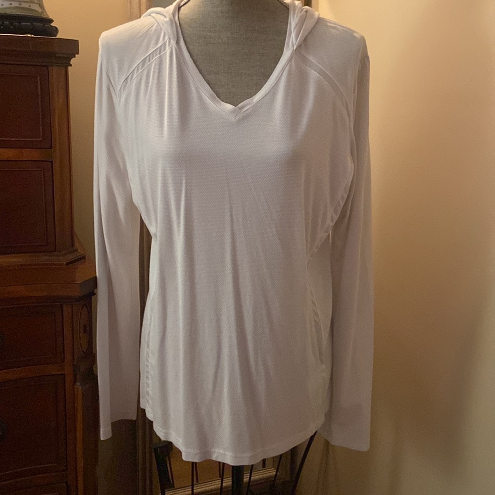 Kuhl white hoodie pullover long sleeve roll up gray tabs size Large